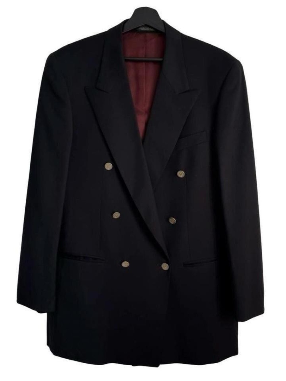 Vintage Black Double-Breasted Blazer Jacket Coat Fall Autumn Layering Unisex 90s